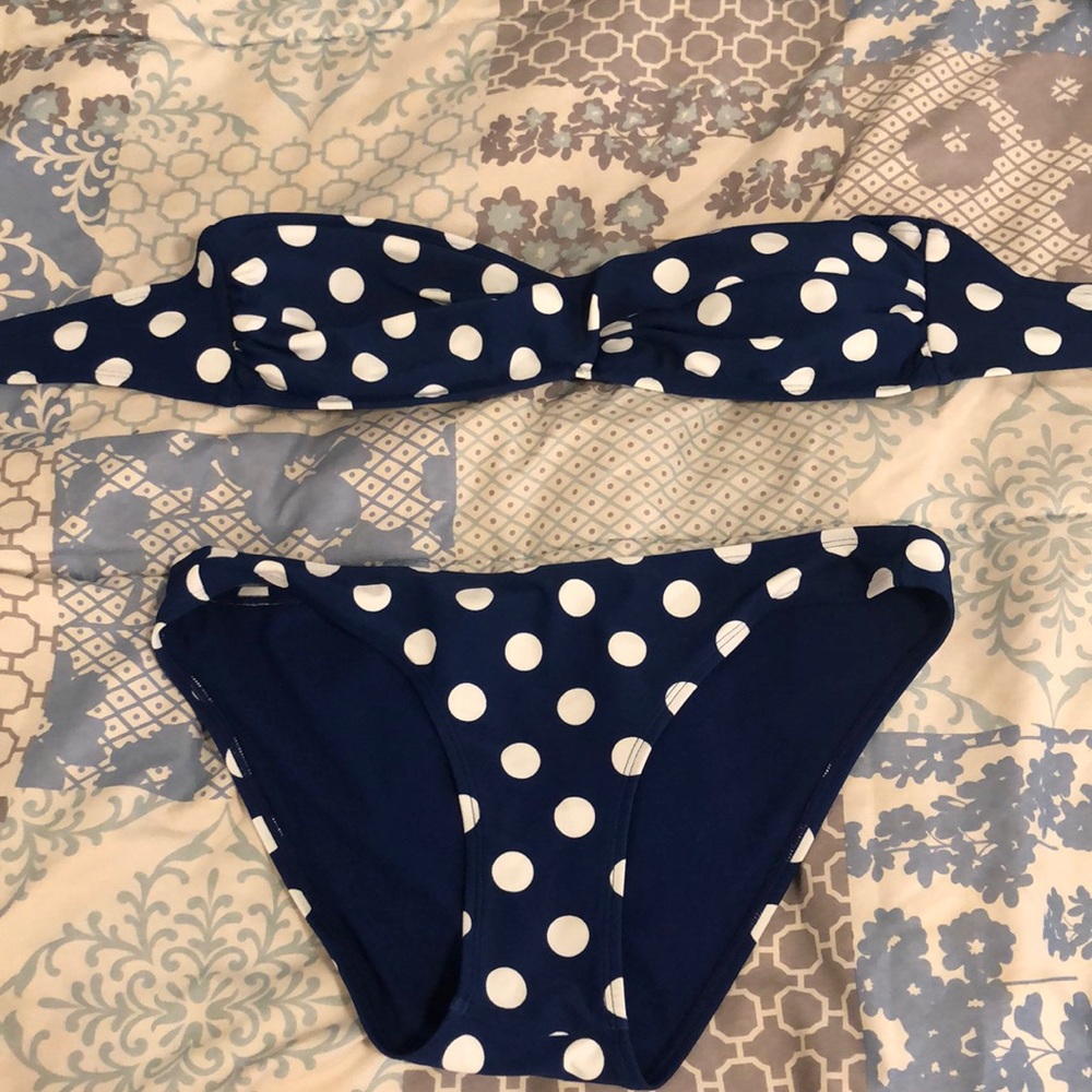 Navy polka dot strapless bikini size large